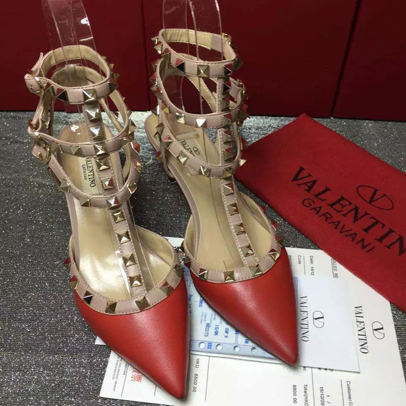 2016 Valentino women shoes in sheepskin leather with Rivet Heel Height 6.5cm