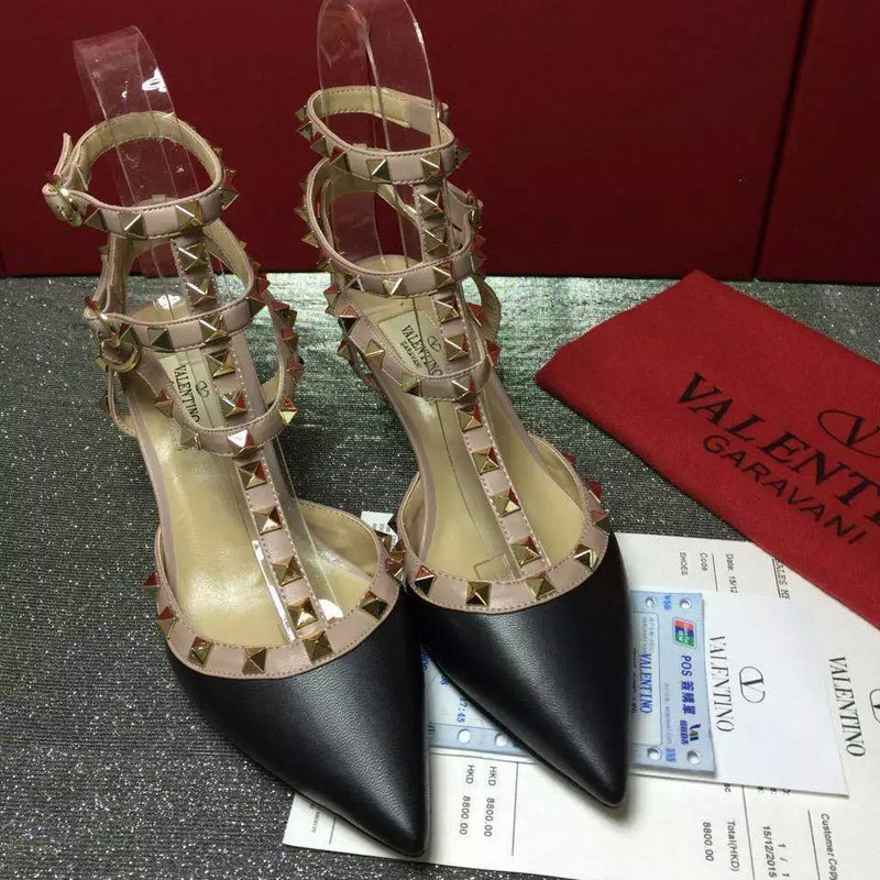 2016 Valentino women shoes in sheepskin leather with Rivet Heel Height 6.5cm