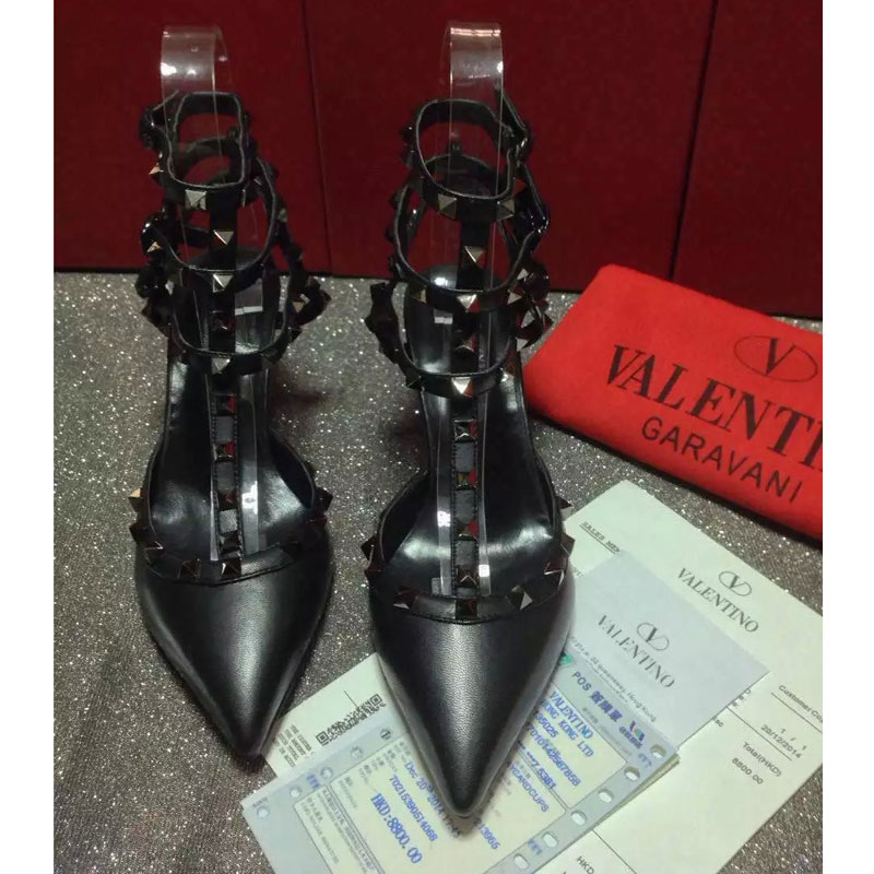 2016 Valentino women shoes in sheepskin leather with Rivet Heel Height 6.5cm