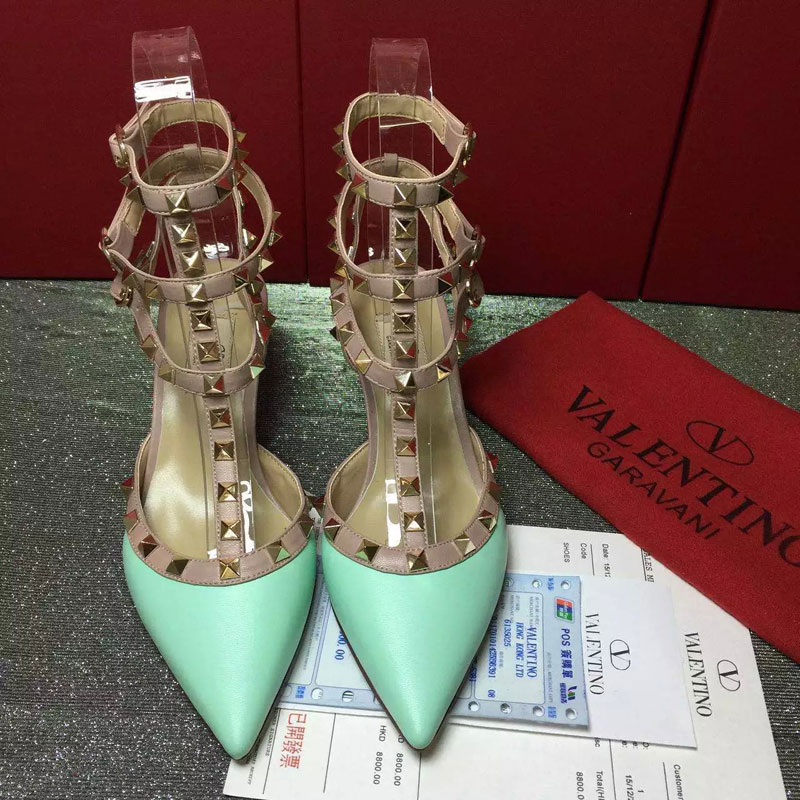 2016 Valentino women shoes in sheepskin leather with Rivet Heel Height 6.5cm