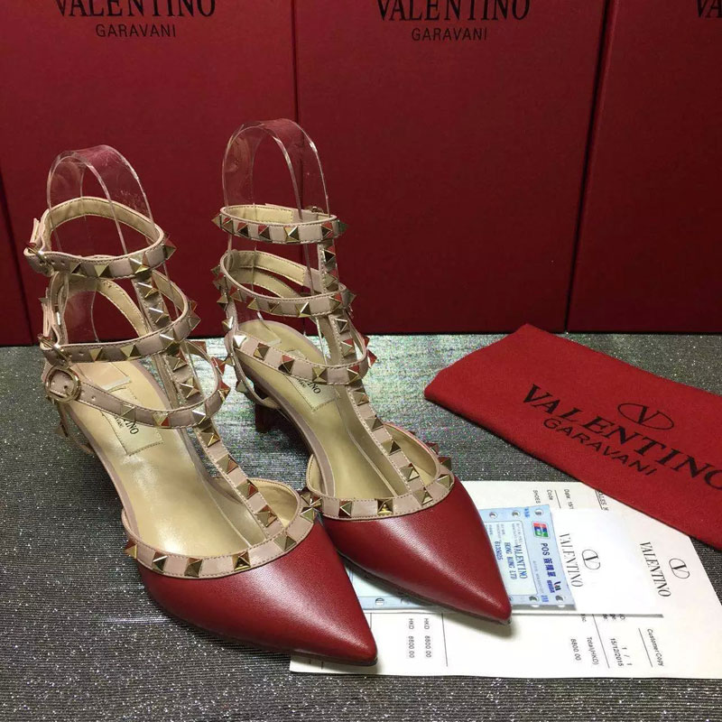 2016 Valentino women shoes in sheepskin leather with Rivet Heel Height 6.5cm