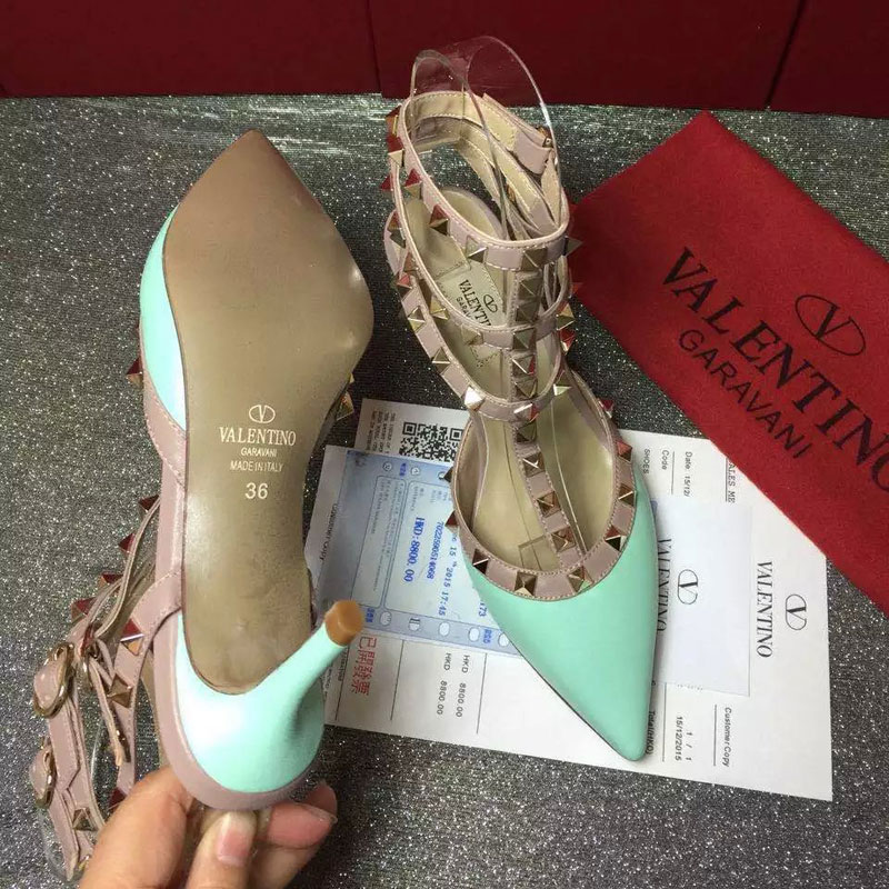 2016 Valentino women shoes in sheepskin leather with Rivet Heel Height 6.5cm