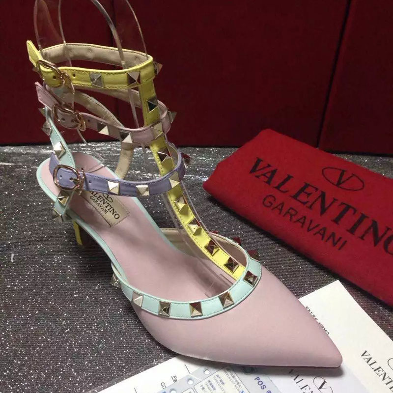 2016 Valentino women shoes in sheepskin leather with Rivet Heel Height 6.5cm