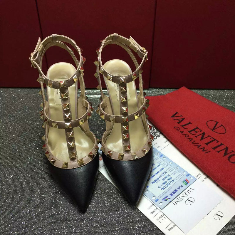 2016 Valentino women shoes in sheepskin leather with Rivet Heel Height 9.5cm