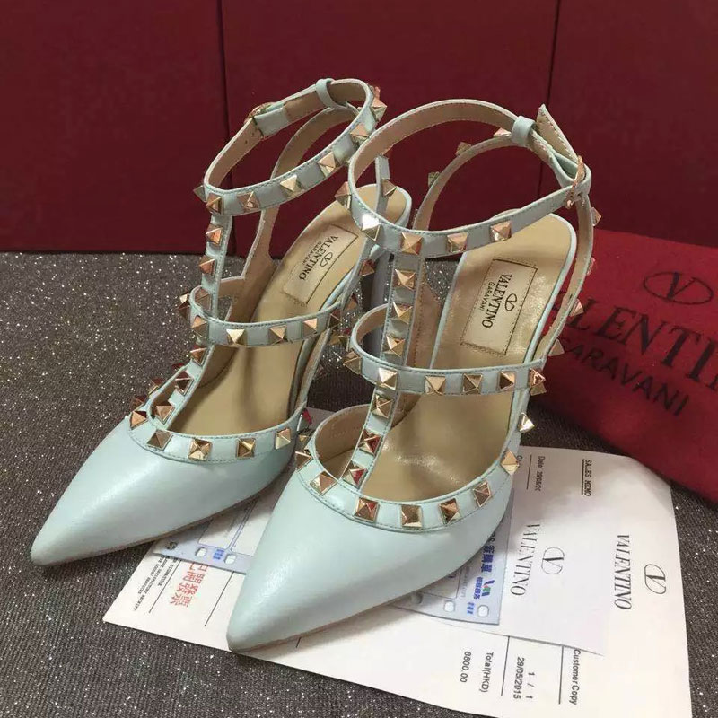 2016 Valentino women shoes in sheepskin leather with Rivet Heel Height 9.5cm