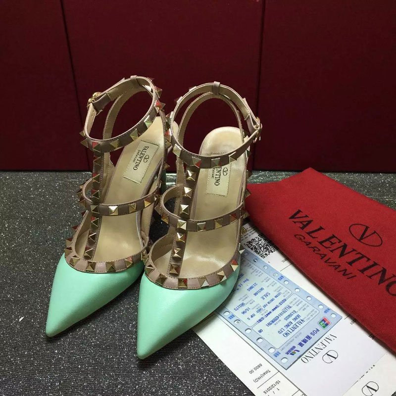 2016 Valentino women shoes in sheepskin leather with Rivet Heel Height 9.5cm