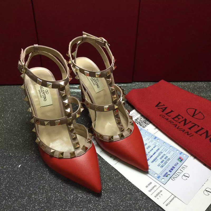 2016 Valentino women shoes in sheepskin leather with Rivet Heel Height 9.5cm