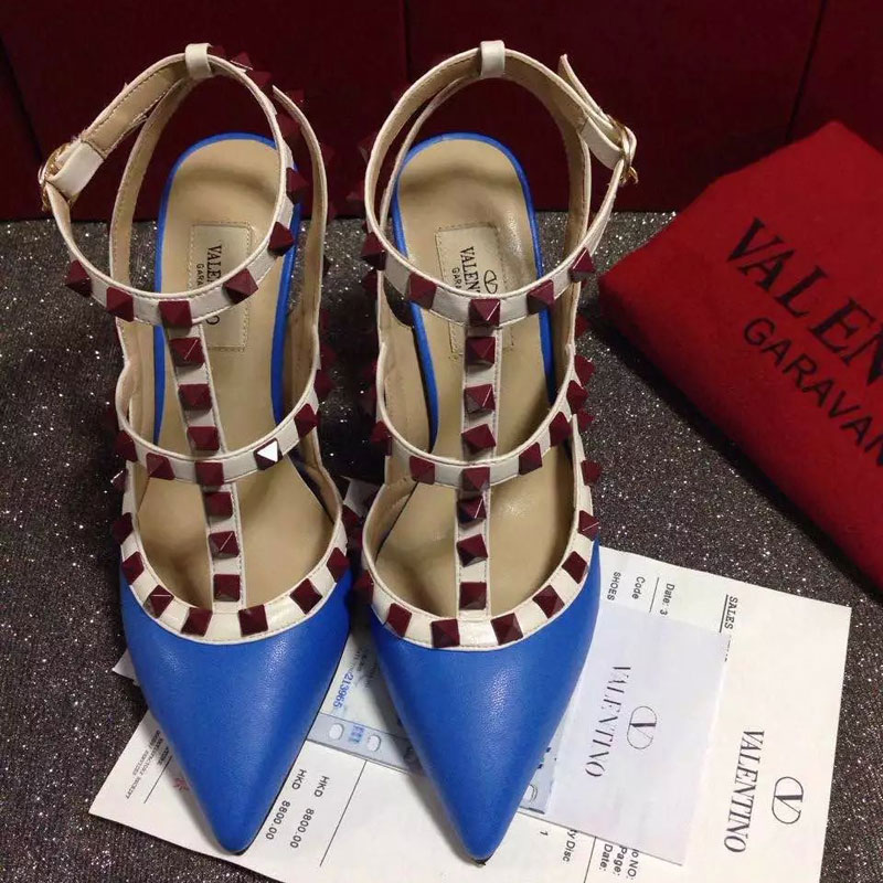 2016 Valentino women shoes in sheepskin leather with Rivet Heel Height 9.5cm