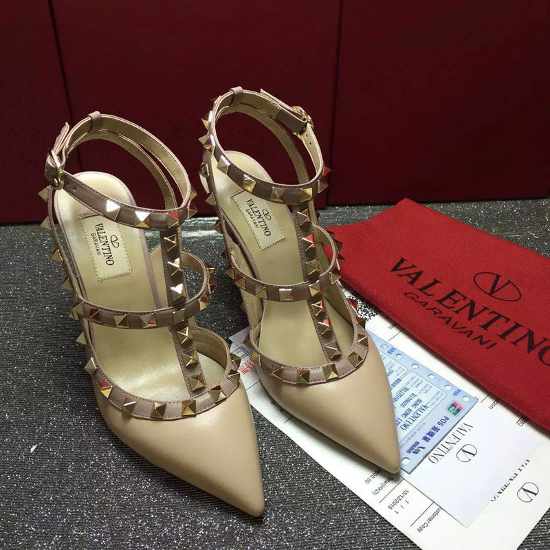 2016 Valentino women shoes in sheepskin leather with Rivet Heel Height 9.5cm