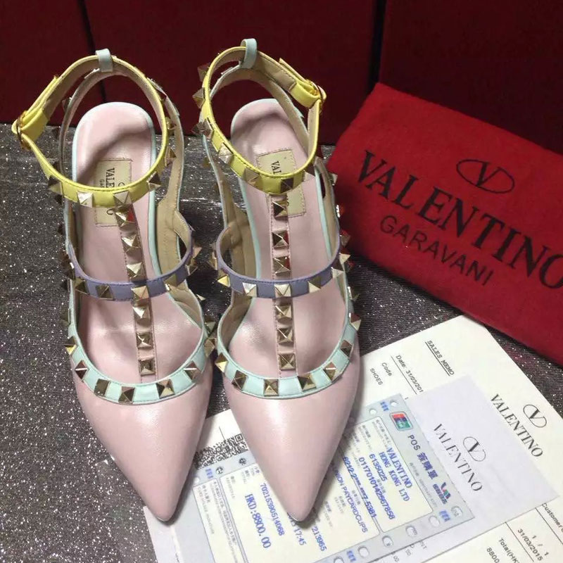 2016 Valentino women shoes in sheepskin leather with Rivet Heel Height 9.5cm