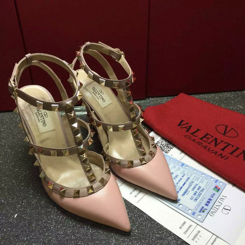 2016 Valentino women shoes in sheepskin leather with Rivet Heel Height 9.5cm