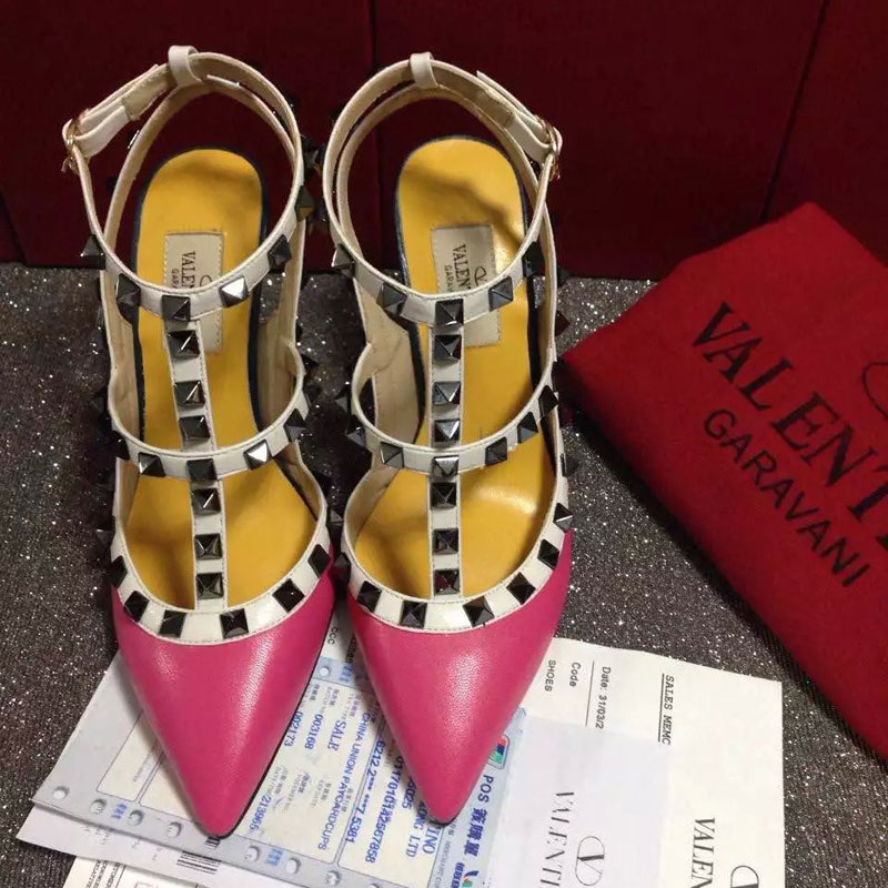 2016 Valentino women shoes in sheepskin leather with Rivet Heel Height 9.5cm