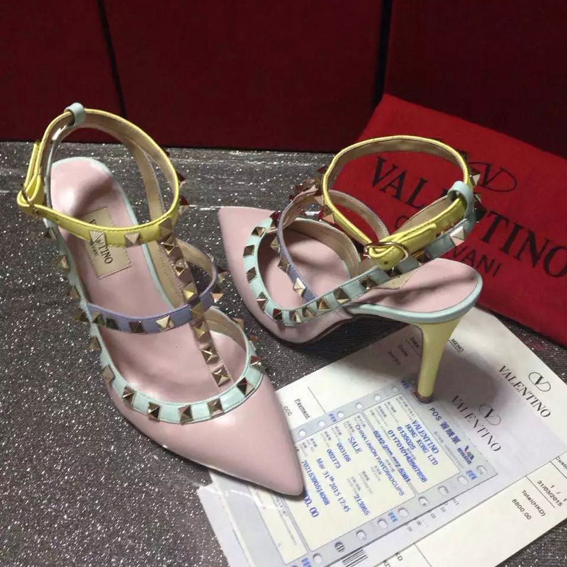 2016 Valentino women shoes in sheepskin leather with Rivet Heel Height 9.5cm