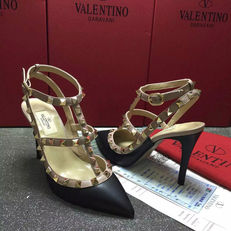 2016 Valentino women shoes in sheepskin leather with Rivet Heel Height 9.5cm