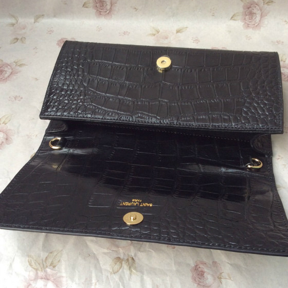 2016 YSL Classic Monogramme Clutch Bag Croco 311212 Black