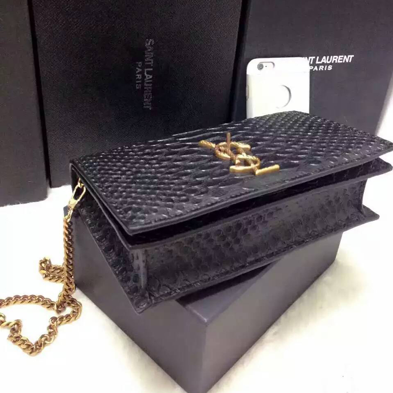 2016 YSL Dinner clutch shoulder bag 311218 Black with Bronze