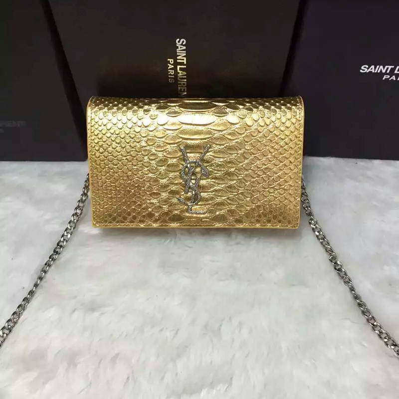 2016 YSL Dinner clutch shoulder bag 311218 Gold with Silver