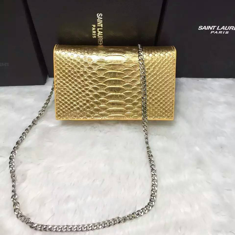 2016 YSL Dinner clutch shoulder bag 311218 Gold with Silver