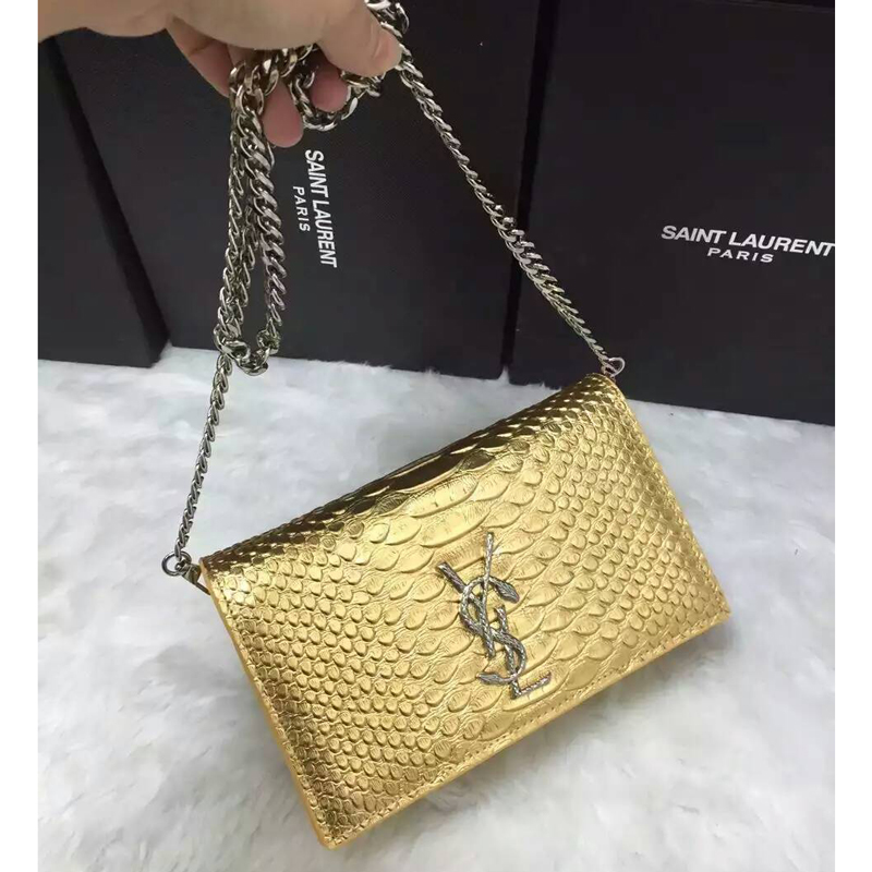 2016 YSL Dinner clutch shoulder bag 311218 Gold with Silver