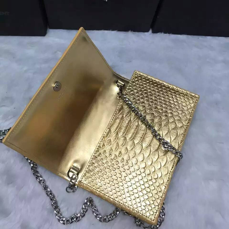 2016 YSL Dinner clutch shoulder bag 311218 Gold with Silver