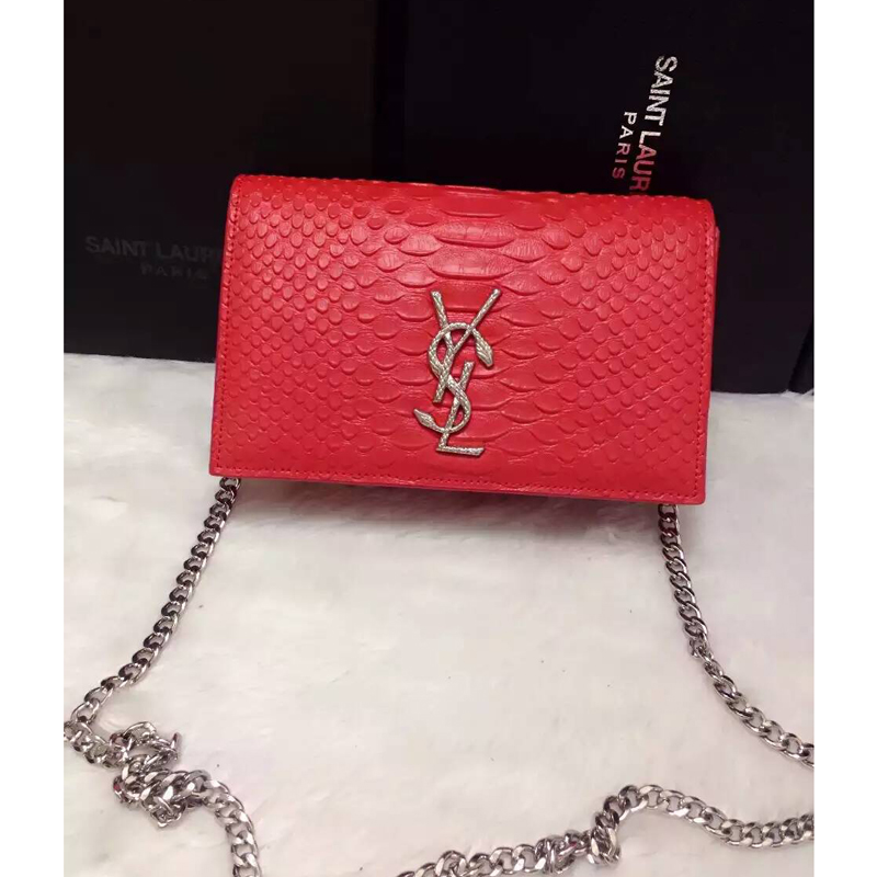 2016 YSL Dinner clutch shoulder bag 311218 Red with Silver