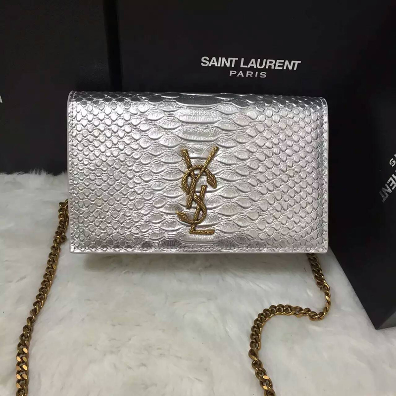 2016 YSL Dinner clutch shoulder bag 311218 Silver with Bronze