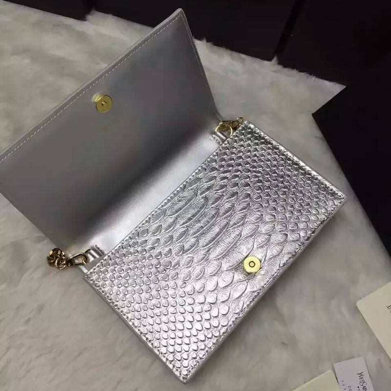 2016 YSL Dinner clutch shoulder bag 311218 Silver with Bronze