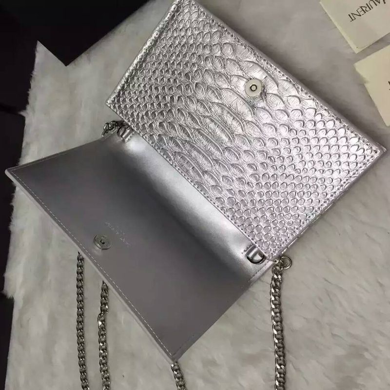 2016 YSL Dinner clutch shoulder bag 311218 Silver with Silver