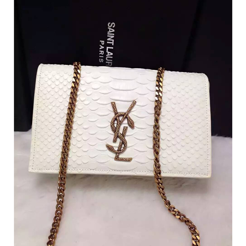 2016 YSL Dinner clutch shoulder bag 311218 White with Bronze