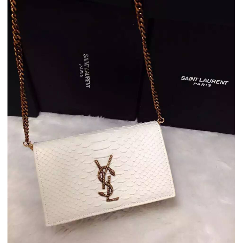 2016 YSL Dinner clutch shoulder bag 311218 White with Bronze