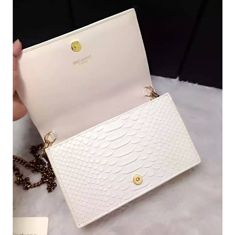 2016 YSL Dinner clutch shoulder bag 311218 White with Bronze