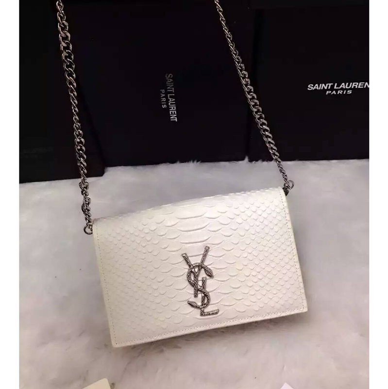 2016 YSL Dinner clutch shoulder bag 311218 White with Silver