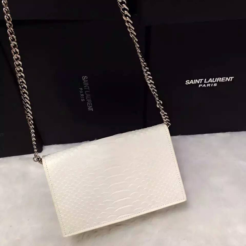 2016 YSL Dinner clutch shoulder bag 311218 White with Silver