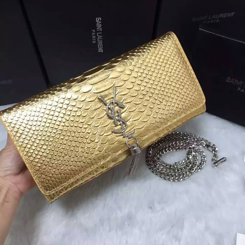 2016 YSL Dinner clutch shoulder bag 311288 Gold with Silver