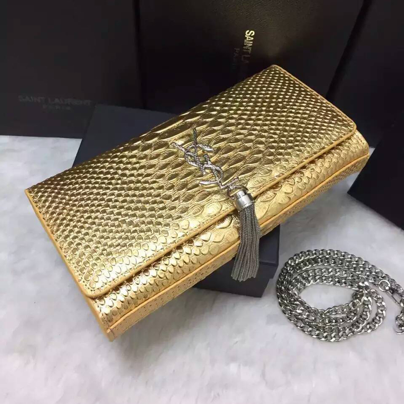 2016 YSL Dinner clutch shoulder bag 311288 Gold with Silver