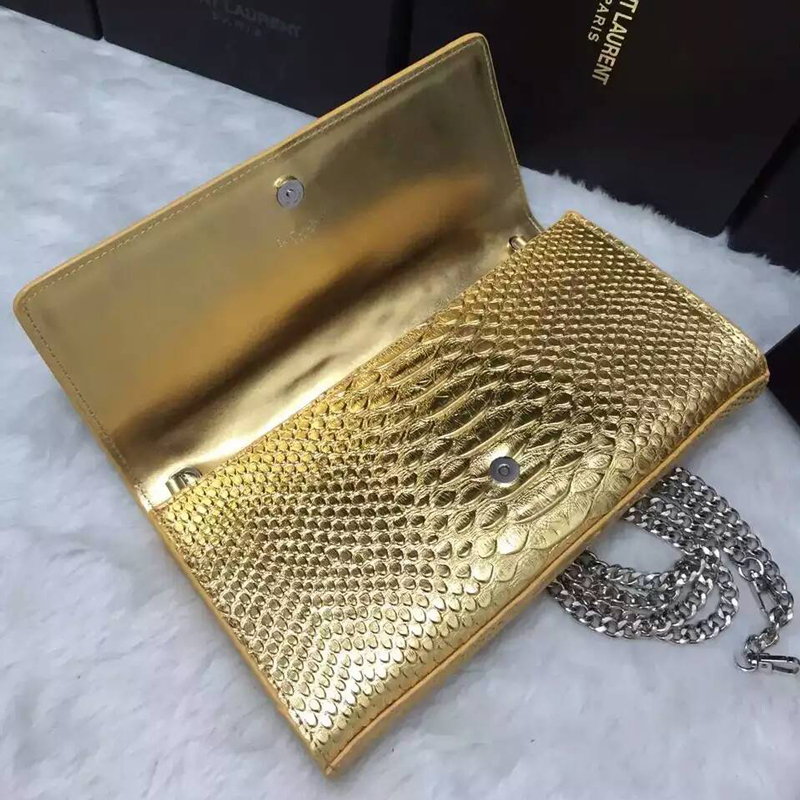 2016 YSL Dinner clutch shoulder bag 311288 Gold with Silver