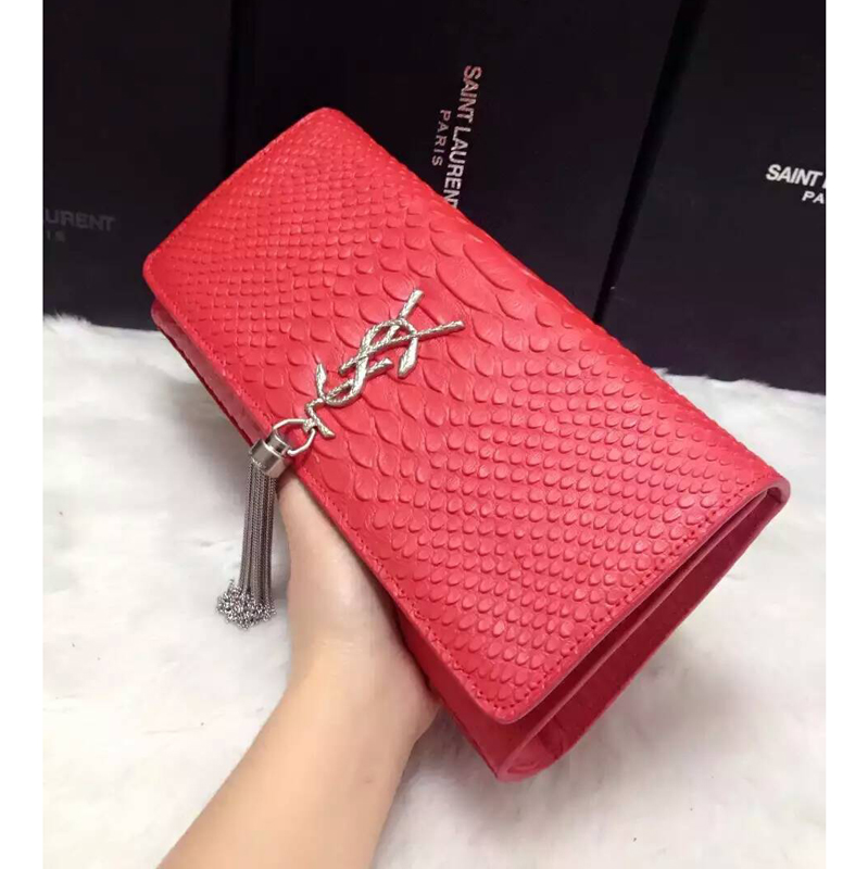 2016 YSL Dinner clutch shoulder bag 311288 Red with Silver