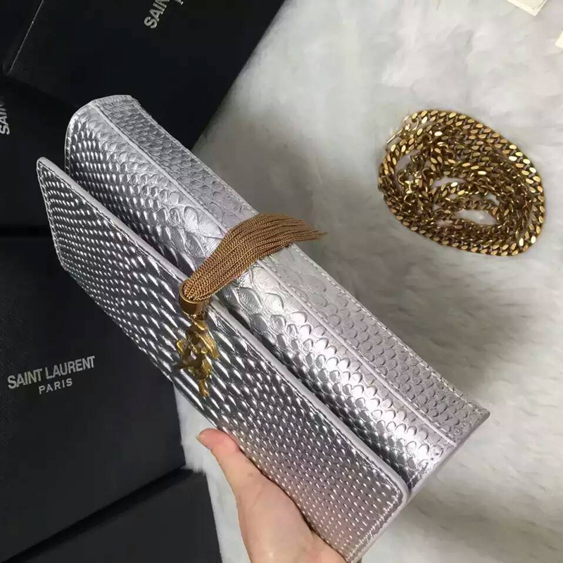 2016 YSL Dinner clutch shoulder bag 311288 Silver with Bronze