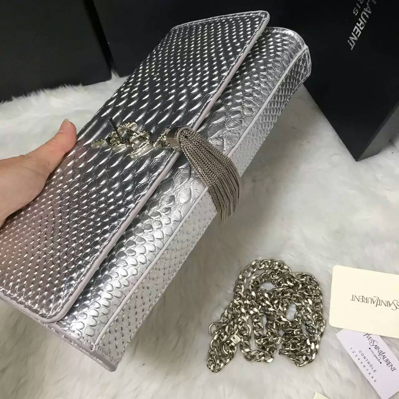 2016 YSL Dinner clutch shoulder bag 311288 Silver with Silver