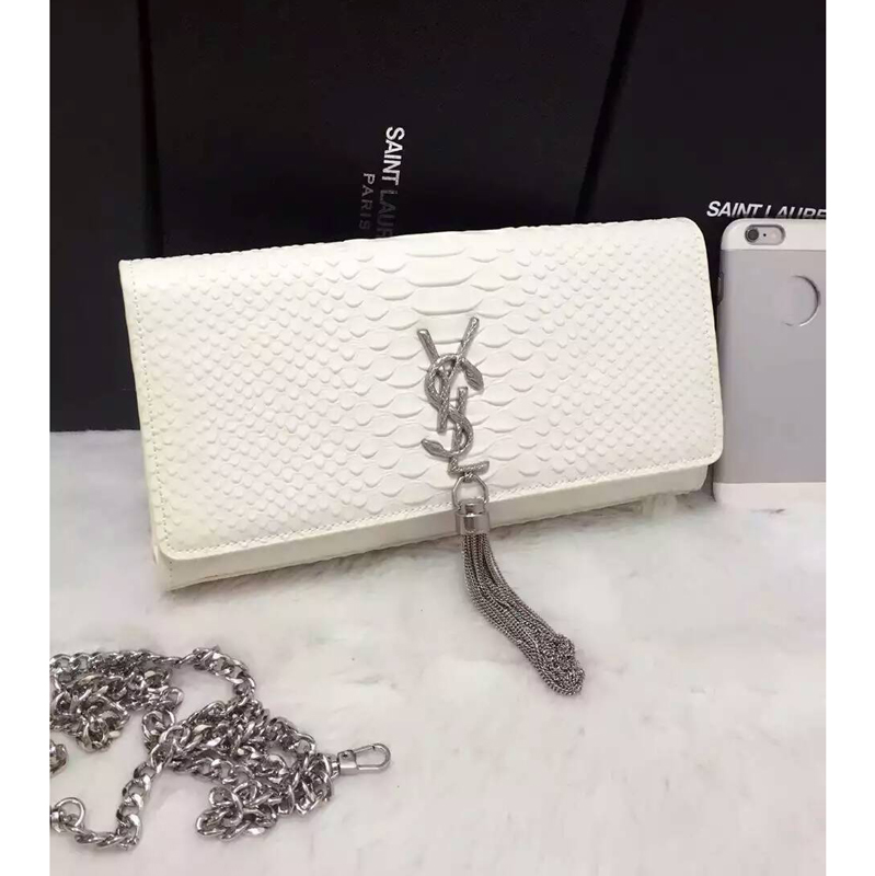 2016 YSL Dinner clutch shoulder bag 311288 White with Silver