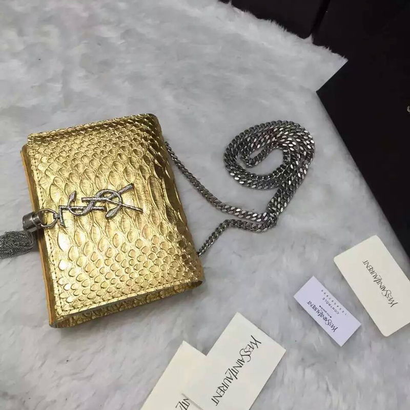 2016 YSL shoulder bag 311178 Gold with Silver