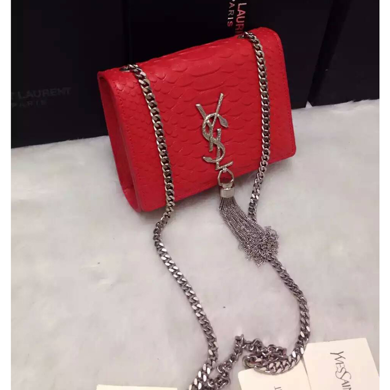 2016 YSL shoulder bag 311178 Red with Silver