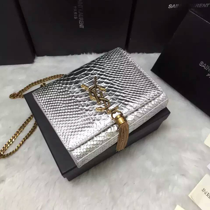 2016 YSL shoulder bag 311178 Silver with Bronze