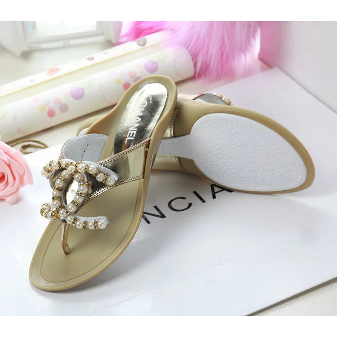 2016 chanle Flip-flops shoes with Pearl