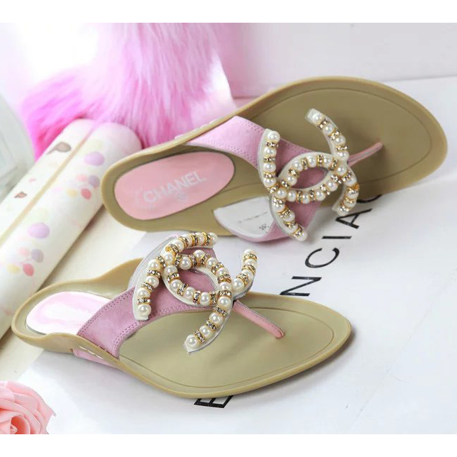 2016 chanle Flip-flops shoes with Pearl