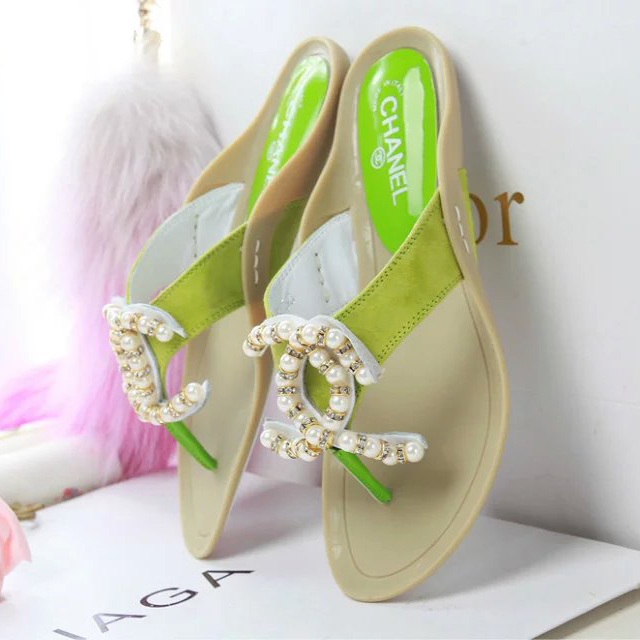 2016 chanle Flip-flops shoes with Pearl