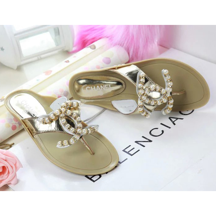 2016 chanle Flip-flops shoes with Pearl