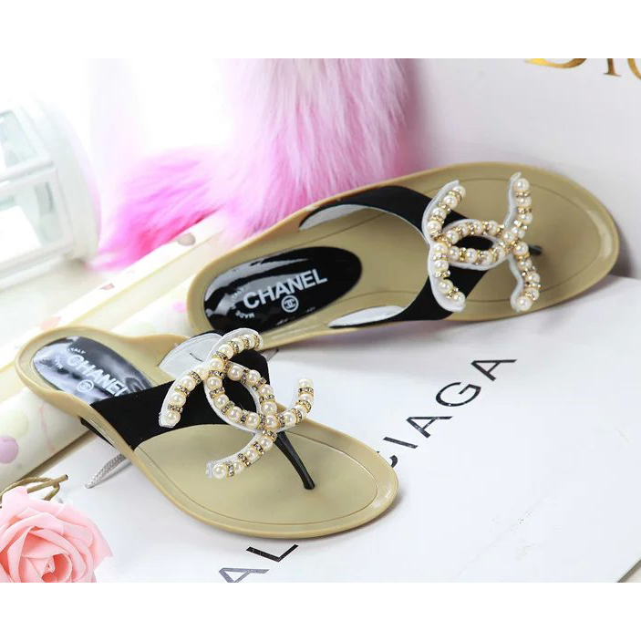 2016 chanle Flip-flops shoes with Pearl