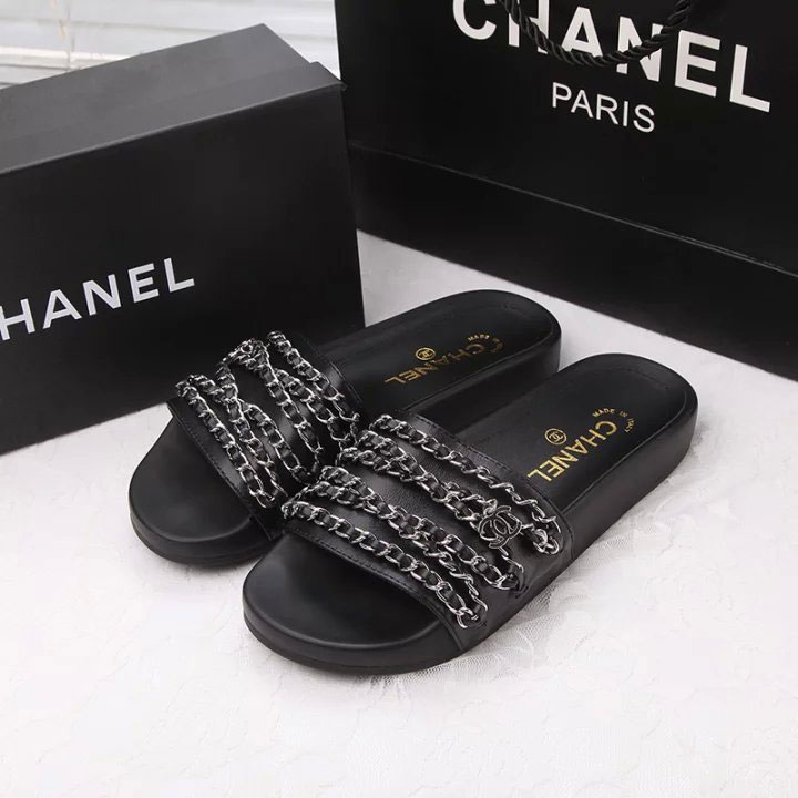 2016 chanle Slippers shoes in Calfskin leather with Chain