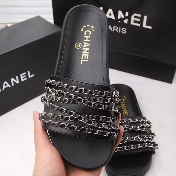 2016 chanle Slippers shoes in Calfskin leather with Chain